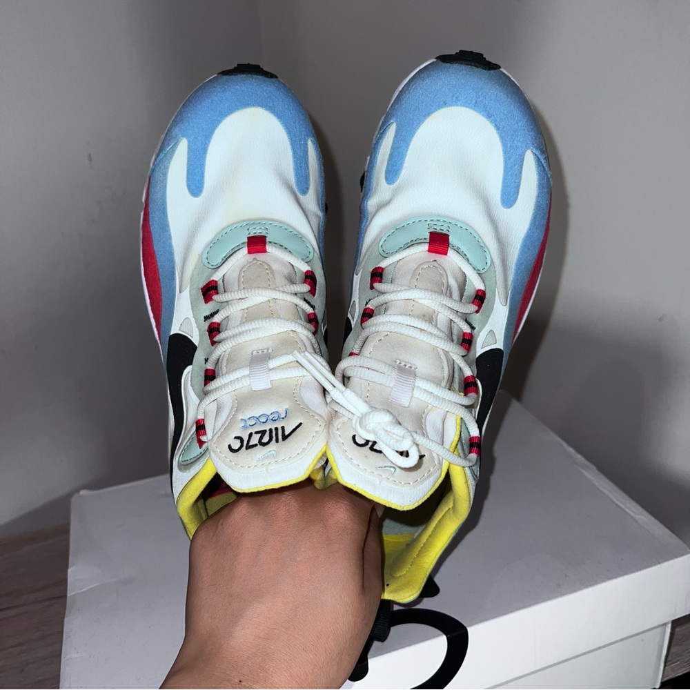 Nike Air Max 270 React in Blue, Pink, and Yellow - Picture 4 of 10
